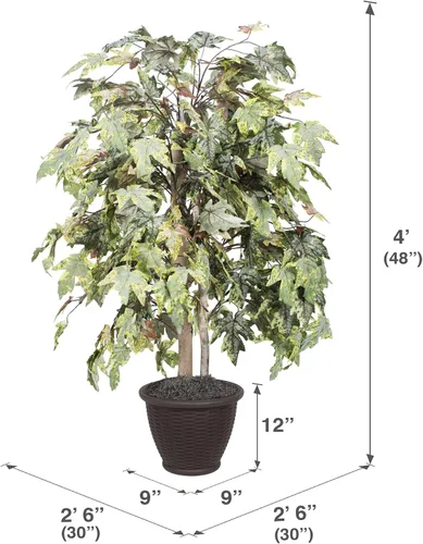 Vista 3 de Vickerman Arbusto artificial de arce esmerilado de 4 pies, recipiente de plástico marrón.