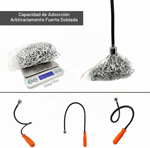 Vista 3 de Herramienta de recogida magnética flexible, palo de recogida extensible y plegable, extensible hasta 22.8” con capacidad de tracción de 20LB, útil