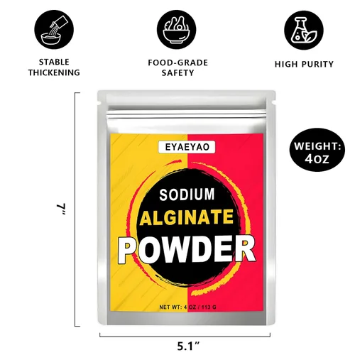 Vista 2 de Polvo de alginato de sodio de 4 onzas, 100% puro de grado alimenticio, ingrediente a granel para espesar, polvo de alginato de sodio de alta