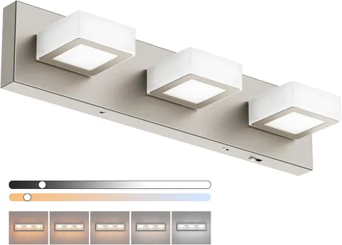 Vista 30 de Ralbay - Luz LED negra para tocador de baño, moderna, atenuable con 5 temperaturas de color, accesorios de iluminación de pared de acrílico negro