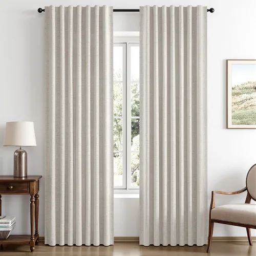 Vista 36 de MIULEE Cortinas de lino 100% opacas para dormitorio, marfil sólido, decoración de lujo, aislamiento térmico, cortinas oscurecedoras para sala
