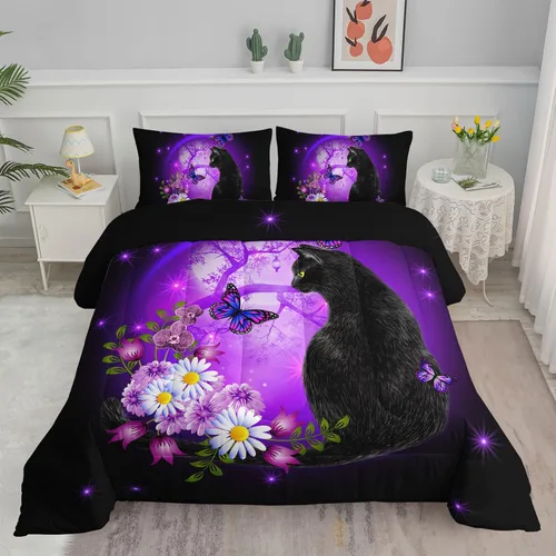 Vista 31 de Axolotl - Juego de ropa de cama para niños con diseño de gatos de dibujos animados tamaño individual, juego de edredón con líneas degradadas y lindo