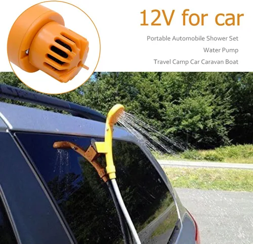 Vista 3 de Riloer Ducha portátil para acampar al aire libre, cabezal de ducha de campamento de 12 V con bomba de agua para lavado de autos, camping