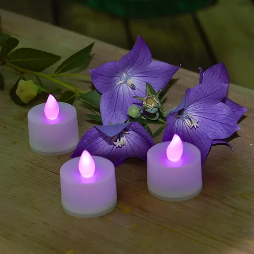 Vista 2 de LumaBase Velas de té a pilas, color morado, juego de 12 Púrpura