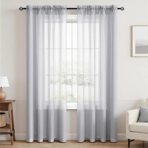 Vista 27 de Cortinas traslúcidas negras de 45 pulgadas de largo para ventanas de baño, juego de 2 paneles, cortinas de media ventana para cocina y dormitorio