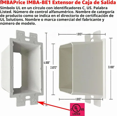 Vista 2 de iMBAPrice IMBA-BE1 - Extensor de caja de toma de corriente eléctrica no metálica de 1 banda para accesorios de receptáculos de interruptor