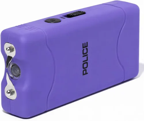 Vista 5 de Policía Stun Gun 800 Mini recargable LED linterna autodefensa púrpura
