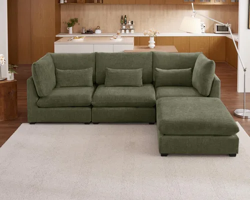 Vista 55 de Sofá Modular de Tamaño Grande, Sofá Seccional de Pana Cloud Extra Profundo con Otomana Chaise, Sofá Cama de Pana Esponjosa de 2 Plazas para Sala