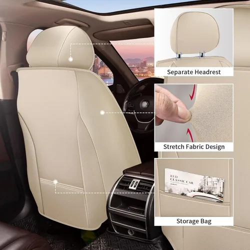 Vista 3 de IKABEVEM Fundas de Asientos de Coche Compatibles con GMC Canyon 2015-2025 2026 Cojín de Asiento Impermeable de Cuero Sintético Compatible con Airbag