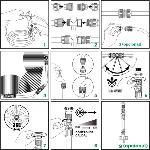 Vista 9 de RESTMO Sistema de riego flexible con base de pico de metal, kit de riego sobre el suelo, juego de rociadores de césped multiajustables, ideal
