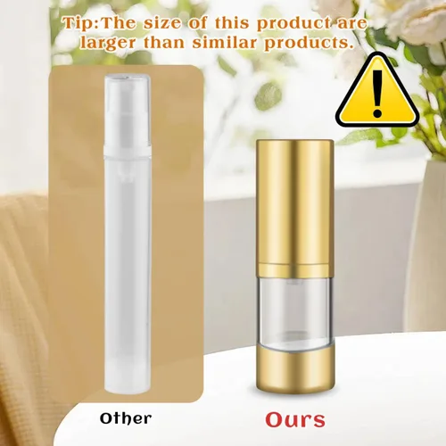 Vista 5 de 4 botellas de plástico transparente sin aire de 0.5 fl oz/0.5 oz con cabeza dorada, vacíos, rellenables, al vacío, cosméticos, almacenamiento