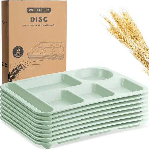 Vista 17 de Pinkunn 8 platos divididos irrompibles grandes de 14 pulgadas para niños y adultos, bandeja de paja de trigo apta para lavavajillas, microondas
