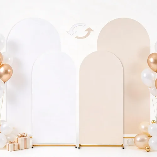 Vista 37 de SoarDream Cubierta de telón de fondo de arco de elastano beige ajustada 5 pies, cubierta de arco de boda globo con parte superior redonda, tela