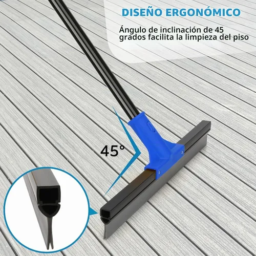 Vista 5 de Escurridor de Piso con Mango Telescópico Largo de 59'', Escoba de Goma Resistente de 18" para Hormigón, Azulejos de Baño, Garaje, Terraza