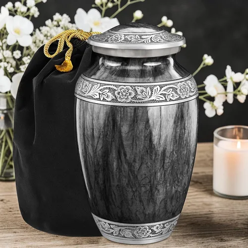 Vista 2 de Urna Negra de Acuarela para Cenizas de Adulto Masculino – Grandes Urnas de Cremación para Cenizas Humanas – Urna Funeraria Conmemorativa