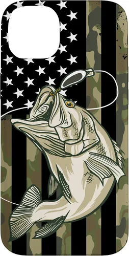 Vista 15 de Funda de camuflaje para iPhone 16, diseño de bandera estadounidense, pescador, pescador, camuflaje