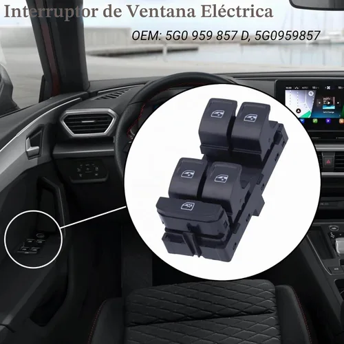 Vista 2 de Aramox Interruptor de elevalunas eléctrico, lado del conductor, interruptor de control de ventana principal, 5G0 959 857 D 5G0959857 apto para Cross