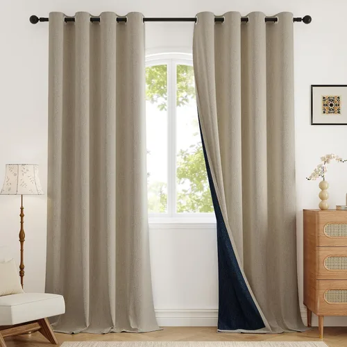 Vista 11 de Rinwoc Cortinas opacas gruesas y suaves, juego de 2 paneles para dormitorios pequeños/habitaciones de niños, con textura de lino y bloqueo de luz
