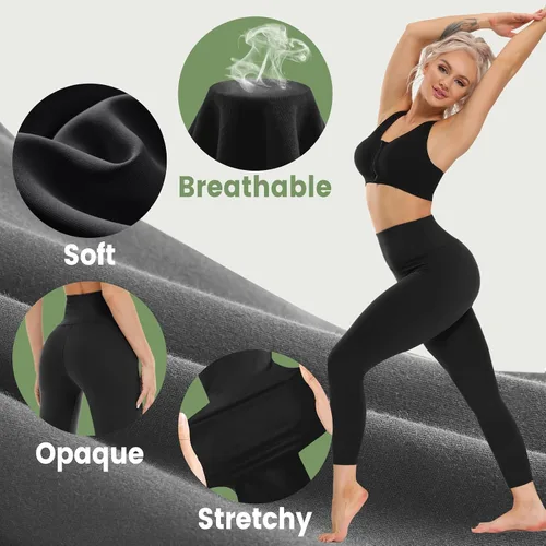 Vista 2 de Opuntia Paquete de 5 leggings para mujer, cintura alta, control de abdomen, pantalones de yoga negros suaves para entrenamiento, atletismo