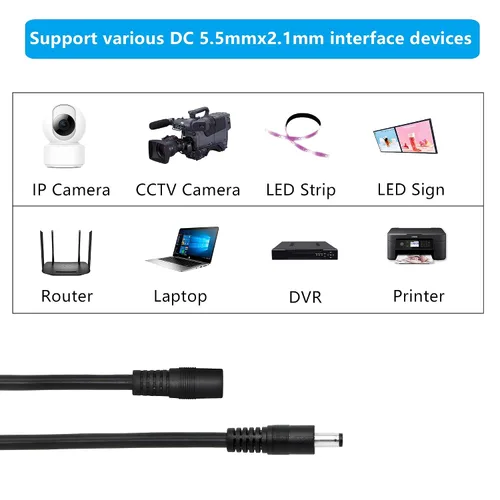 Vista 6 de GINTOOYUN Cable de extensión de alimentación CC, cable adaptador de corriente macho a hembra de 0.217 in x 0.083 in, cable resistente de 3 pies y 18