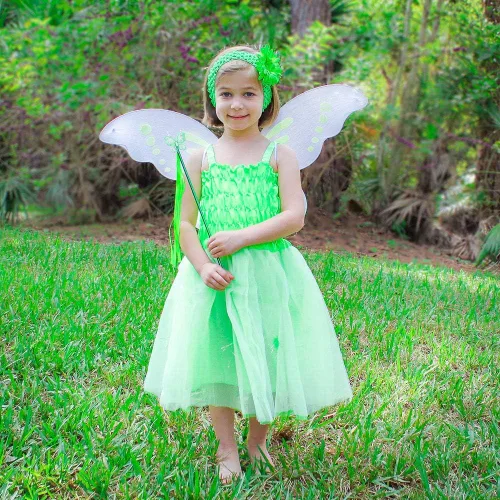 Vista 4 de Enchantly Disfraz de hada - Alas de hadas para niñas - Disfraz de Campana de Tinkerbell para niñas - alas de Pixie varita y diadema