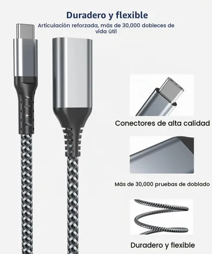 Vista 3 de Cable OTG USB C a USB hembra de 6.6 ft, extensión OTG USB-A 3.0 para unidad flash, teclado y mouse, adaptador tipo C macho a USB compatible