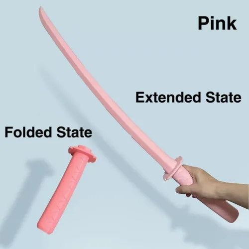 Vista 3 de Gushijieju Katana impresa en 3D retráctil, plástico samurai espada modelo creativo juguete 2 piezas (negro + rosa)