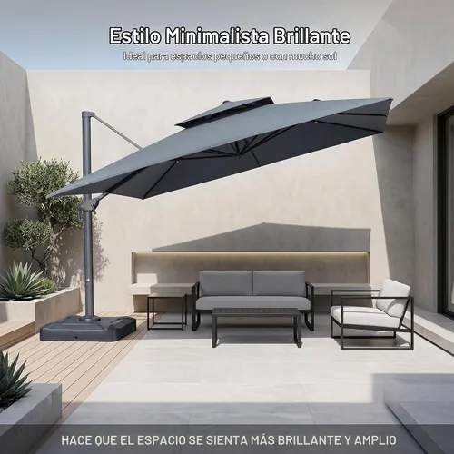 Vista 3 de PURPLE LEAF Sombrilla de Patio Voladiza de 10' x 13' para Exteriores con Base de 330 libras, Sombrilla Rectangular Grande Resistente al Viento