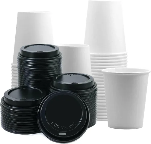 Vista 6 de Vasos desechables de papel blanco con tapas blancas, tazas de café con tapas, 400 juegos (8 onzas)
