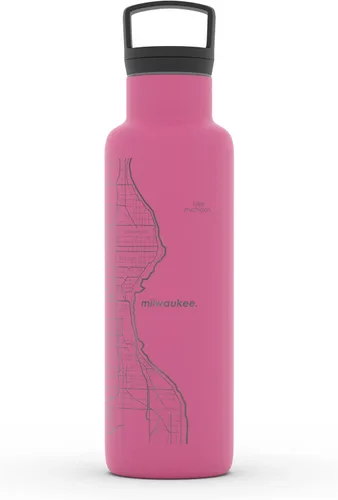 Vista 180 de Well Told Botella de agua aislada con mapa de Washington DC grabado, botella de acero inoxidable grabada (21 onzas, blanco) botella aislada de mapa