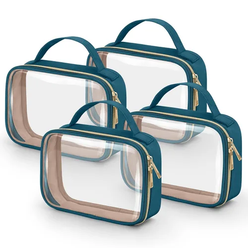 Vista 11 de Bolsa de aseo transparente Wedama, paquete de 2 bolsas de maquillaje transparentes con asas, bolsas cosméticas de PVC para mujeres y hombres, bolsas