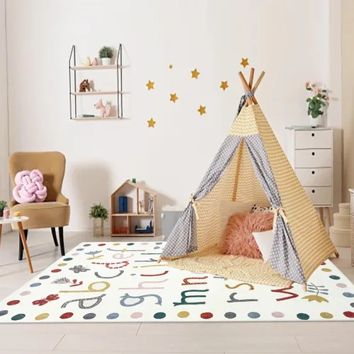Vista 5 de USTIDE Alfombra de lana esponjosa con letras coloridas del alfabeto de 5 x 7 pulgadas para dormitorio de niños, lavable a máquina, tapete de juego