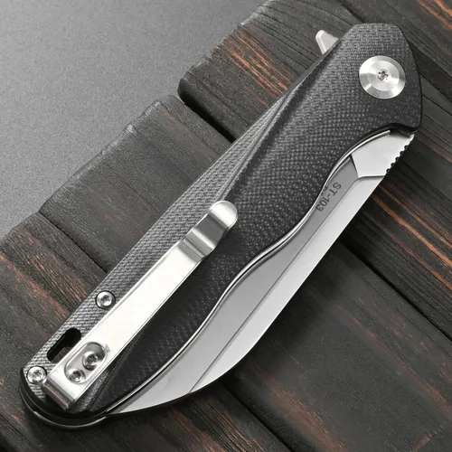 Vista 8 de Sitivien Cuchillo plegable ST103, hoja de acero D2+cuchillo de bolsillo con mango G10, cuchillo de herramienta EDC para exteriores, campamento, Negro