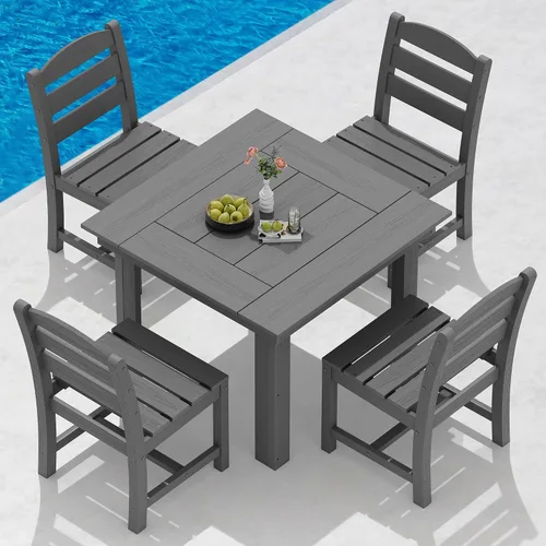 Vista 11 de SERWALL Juego de mesa y sillas de comedor para exteriores HDPE para 4 Azul marino