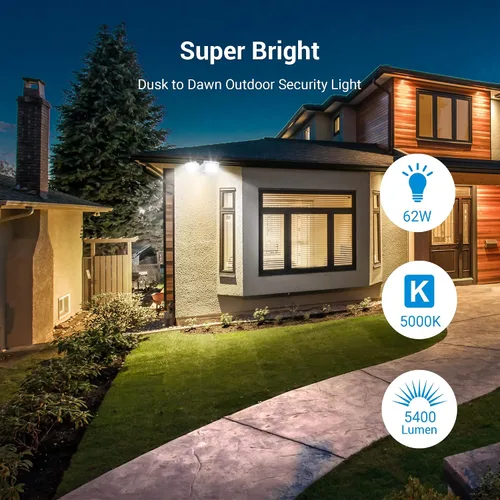 Vista 2 de DEWENWILS Luz de inundación LED de 5400LM del anochecer al amanecer al aire libre, 62W 5000K luz de seguridad LED con fotocélula IP65, impermeable