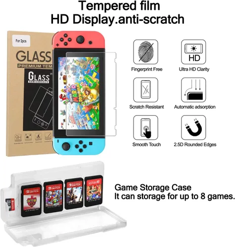 Vista 6 de Paquete de accesorios para Nintendo Switch kit con funda de transporte protector de pantalla base de carga soporte de juego compacto funda