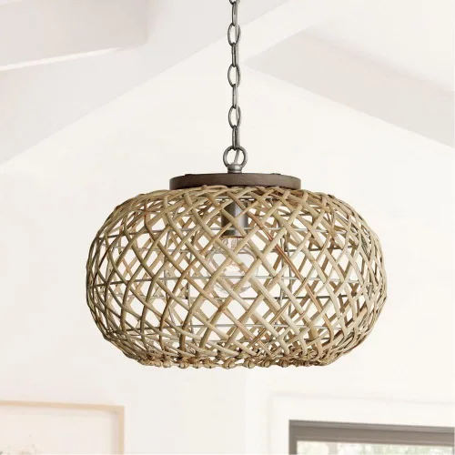Vista 5 de Capital Lighting 340811GK Rainey - Colgante ancho de ratán natural, 1 luz de 100 vatios, 14 pulgadas de alto x 19 pulgadas de ancho, gris