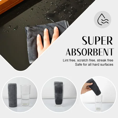 Vista 3 de Paños de limpieza de microfibra, para cualquier propósito SINLAND (12 x 12 pulgadas), Gris pizarra, Paquete de 6