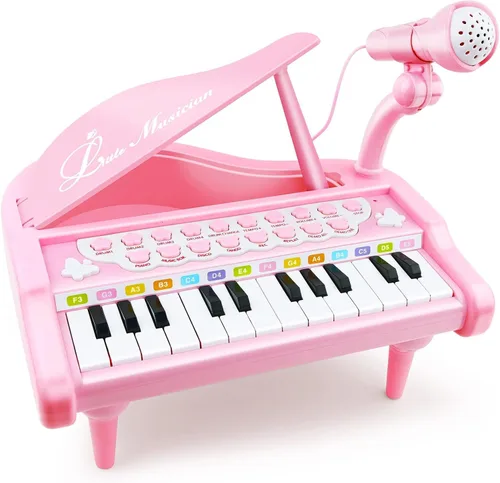 Vista 9 de Love & Mini - Piano/teclado de juguete para niños de 3 a 5 años como regalo de cumpleaños, con 24 teclas, color rosa; instrumento musical de juguete
