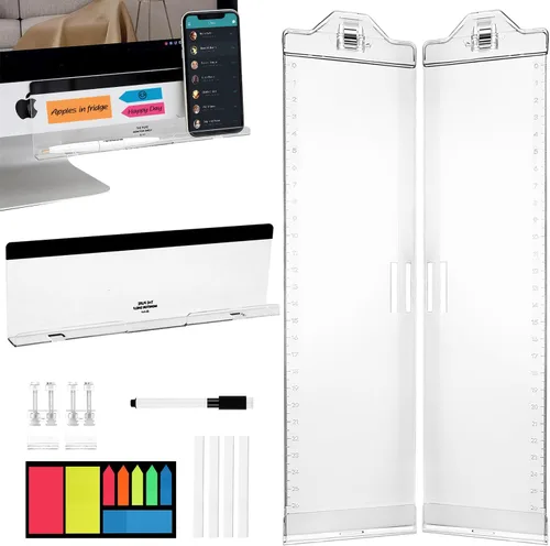 Vista 8 de Tableros de notas para monitor para computadora, paquete de 2 unidades (izquierda y derecha) multifunción de acrílico para recordatorio, panel