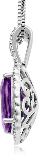 Vista 2 de Jewelili Sterling Silver 10x10MM Cushion Swiss Blue Topaz, Amethyst and Round White Topaz with 1.5MM Round Emerald on Back Halo Pendant Necklace, 18
