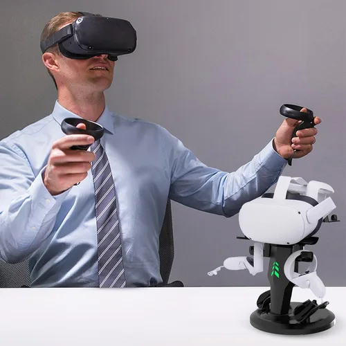 Vista 3 de G-STORY Base de carga para auriculares y controladores Quest 3Quest 3SQuest 2 VR, estación de carga VR con luces LED, soporte de carga rápida