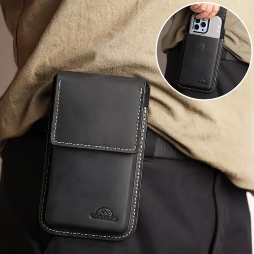 Vista 2 de Topstache Funda de cuero para teléfono celular con clip para cinturón, soporte para teléfono celular con tapa para iPhone 17/16/15/14/13/12 - Funda