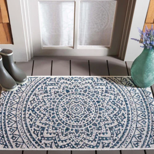 Vista 22 de SAFAVIEH Alfombra lavable al aire libre Courtyard Collection - 2'3" x 5', marfil y verde, no desprende pelusa y fácil limpieza, ideal para patio