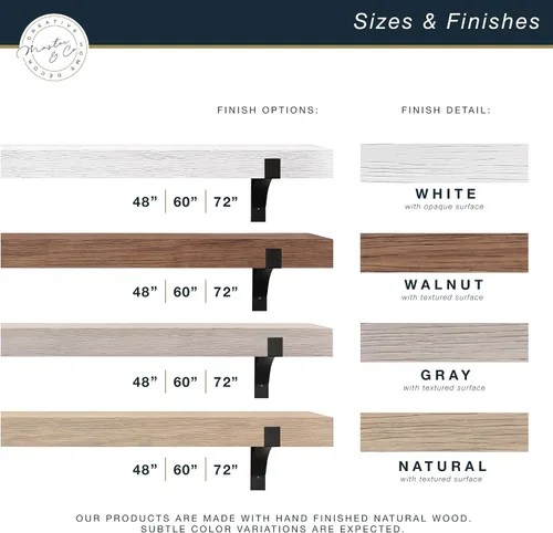 Vista 7 de MCS 183 cm de repisa para chimenea, Master & Co con acabado de grano de madera natural, estante flotante de madera maciza para sala de estar