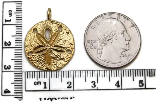 Vista 2 de 14k Yellow Gold Sand Dollar Large Pendant Charm