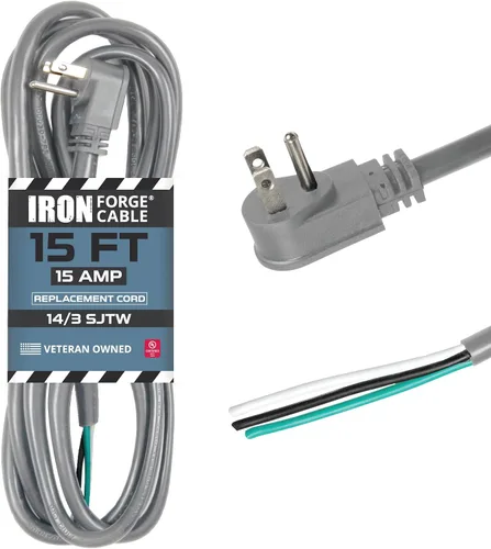 Vista 26 de Iron Forge Cable Cable de alimentación de calibre 12 de 3 pies, 15 amperios negro resistente, cable SJT de 3 clavijas de 12/3 clavijas con extremo