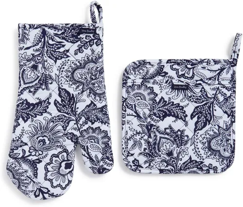 Vista 6 de Vera Bradley Juego de manoplas y guantes de horno de algodón para mujer, Flores encantadoras