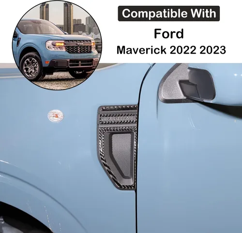 Vista 2 de Cubiertas de ventilaciones laterales del guardabarros del automóvil, tira de moldura compatible con Ford Maverick 2022-2025 2026, fibra de carbono