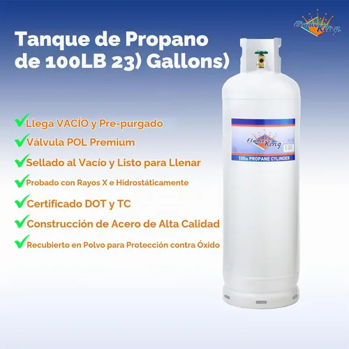 Vista 3 de Flame King Cilindro de tanque de propano de acero de 100 libras (23 galones) con válvula POL y cuello, ideal para sistemas de calefacción mixtos